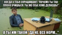 когда у тебя спрашивают:"почему ты так плохо учишься, ты же себе хуже делаешь!" а ты им такой:"да не, все норм..."