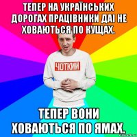 тепер на українських дорогах працівники даі не ховаються по кущах. тепер вони ховаються по ямах.