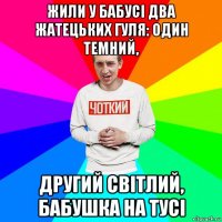 жили у бабусі два жатецьких гуля: один темний, другий світлий, бабушка на тусі