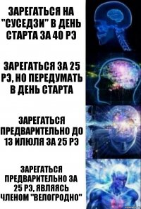 Зарегаться на "Суседзи" в день старта за 40 рэ Зарегаться за 25 рэ, но передумать в день старта Зарегаться предварительно до 13 илюля за 25 рэ Зарегаться предварительно за 25 рэ, являясь членом "ВелоГродно"