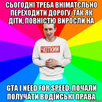 сьогодні треба вніматєльно переходити дорогу, так як діти, повністю виросли на gta і need for speed, почали получати водійські права