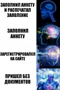 заполнил анкету и распечатал заявление заполнил анкету зарегистрировался на сайте пришел без документов