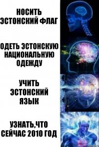 Носить эстонский флаг Одеть эстонскую национальную одежду Учить эстонский язык Узнать,что сейчас 2010 год