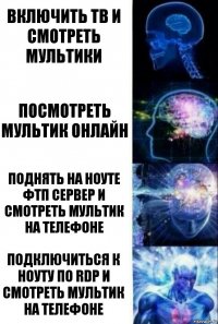 Включить тв и смотреть мультики Посмотреть мультик онлайн Поднять на ноуте фтп сервер и смотреть мультик на телефоне Подключиться к ноуту по RDP и смотреть мультик на телефоне