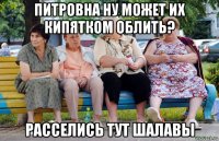 питровна ну может их кипятком облить? расселись тут шалавы