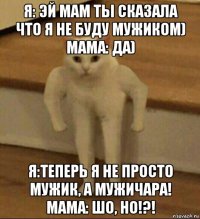 я: эй мам ты сказала что я не буду мужиком) мама: да) я:теперь я не просто мужик, а мужичара! мама: шо, но!?!