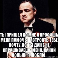 Ты пришел ко мне и просишь меня помочь настроить тебе почту, но ты даже не спрашиваешь меня, какой коньяк я люблю.