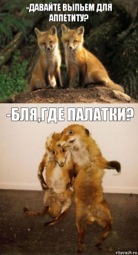 -Давайте выпьем для аппетиту? -Бля,где палатки?