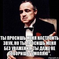 Ты просишь меня настроить звук, но ты просишь меня без уважения. Ты даже не говоришь "умоляю".