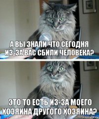 а вы знали что сегодня из-за вас сбили человека? это то есть из-за моего хозяина другого хозяина?