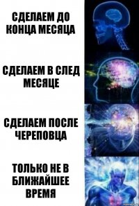 Сделаем до конца месяца Сделаем в след месяце Сделаем после Череповца Только не в ближайшее время