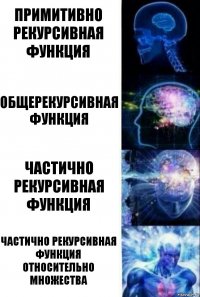 Примитивно рекурсивная функция Общерекурсивная функция Частично рекурсивная функция Частично рекурсивная функция относительно множества