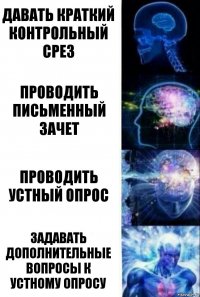 Давать краткий контрольный срез Проводить письменный зачет Проводить устный опрос Задавать дополнительные вопросы к устному опросу