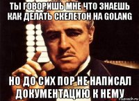 ты говоришь мне что знаешь как делать скелетон на golang но до сих пор не написал документацию к нему