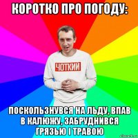 коротко про погоду: поскользнувся на льду, впав в калюжу, забруднився грязью і травою