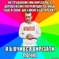 на трудовому ми вирізали із дерева всякі погремушкі. ех, якби тоді я знав, шо у мене буде кредит, я б вчився вирізати почкі