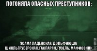 погоняла опасных преступников: усама ладенская, дольфиюша шикльгруберская, гаспарян, гузель, мафиозник