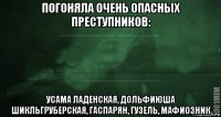 погоняла очень опасных преступников: усама ладенская, дольфиюша шикльгруберская, гаспарян, гузель, мафиозник