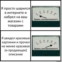 Я просто шарился в интернете и набрел на ваш магазин с товарами Я увидел красивые картинки и прочел не менее красивое (и продающее) описание