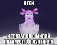 я гей и трахался с милой потомучто я лунтик!!!!