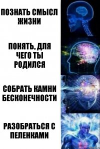 познать смысл жизни понять, для чего ты родился собрать камни бесконечности разобраться с пеленками