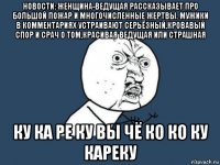 новости: женщина-ведущая рассказывает про большой пожар и многочисленные жертвы. мужики в комментариях устраивают серьёзный,кровавый спор и срач о том,красивая ведущая или страшная ку ка ре ку вы чё ко ко ку кареку