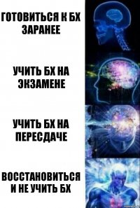 Готовиться к бх заранее Учить бх на экзамене Учить бх на пересдаче Восстановиться и не учить бх