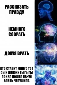 Рассказать правду Немного соврать Дохуя врать Кто ставит минус тот сын шлюхи Гыгыгы понял пошел нахуй блять чепушила