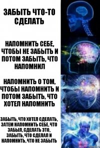 Забыть что-то сделать Напомнить себе, чтобы не забыть и потом забыть, что напомнил Напомнить о том, чтобы напомнить и потом забыть, что хотел напомнить Забыть, что хотел сделать, затем напомнить себе, что забыл, сделать это, забыть, что сделал и напомнить, что не забыть