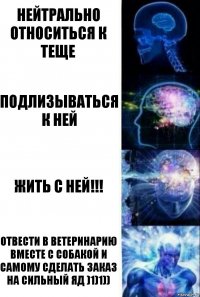 Нейтрально относиться к теще Подлизываться к ней Жить с ней!!! Отвести в ветеринарию вместе с собакой и самому сделать заказ на сильный яд )1)1))