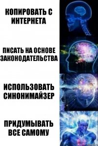 Копировать с интернета Писать на основе законодательства Использовать синонимайзер Придумывать все самому