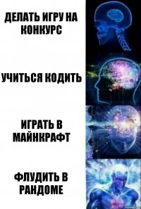 Делать игру на конкурс Учиться кодить Играть в Майнкрафт Флудить в рандоме