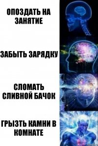 Опоздать на занятие забыть зарядку сломать сливной бачок грызть камни в комнате