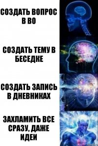 создать вопрос в ВО создать тему в Беседке создать запись в дневниках захламить все сразу, даже идеи