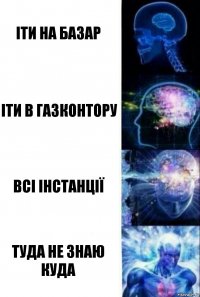 Іти на базар Іти в газконтору Всі інстанції Туда не знаю куда