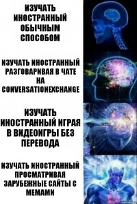 изучать иностранный обычным способом изучать иностранный разговаривая в чате на conversationexchange изучать иностранный играя в видеоигры без перевода изучать иностранный просматривая зарубежные сайты с мемами