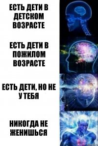 Есть дети в детском возрасте Есть дети в пожилом возрасте Есть дети, но не у тебя Никогда не женишься