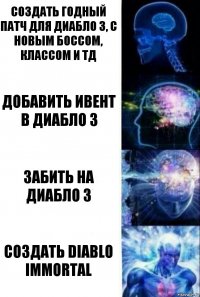 Создать годный патч для Диабло 3, с новым боссом, классом и тд Добавить ивент в Диабло 3 Забить на Диабло 3 Создать DIABLO IMMORTAL