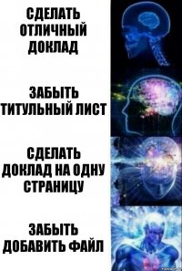 Сделать отличный доклад Забыть титульный лист Сделать доклад на одну страницу Забыть добавить файл