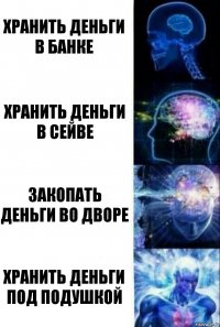 Хранить деньги в банке хранить деньги в сейве закопать деньги во дворе хранить деньги под подушкой