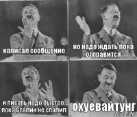 написал сообщение но надо ждать пока отправится и писать надо быстро, пока Сталин не спалил охуевайтунг