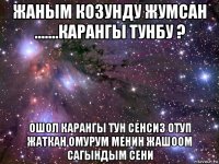 жаным козунду жумсан .......карангы тунбу ? ошол карангы тун сенсиз отуп жаткан омурум менин жашоом сагындым сени