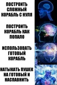 Построить сложный корабль с нуля Построить корабль как попало Использовать готовый корабль Натыкать пушек на готовый и наспавнить