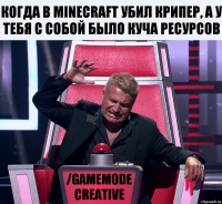 Когда в minecraft убил крипер, а у тебя с собой было куча ресурсов /gamemode creative