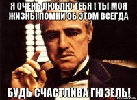 я очень люблю тебя ! ты моя жизнь! помни об этом всегда будь счастлива гюзель!