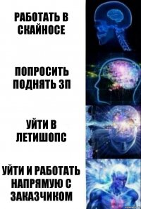 Работать в скайносе Попросить поднять ЗП Уйти в летишопс Уйти и работать напрямую с заказчиком