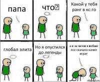 папа что？ Какой у тебя ранг в кс:го глобал элита Но я опустился до легенды а и за читов я вобше псе сначало начил играт