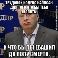 трудовой кодекс написан для того,что бы тебя уволить. и что бы ты ебашил до полу смерти.