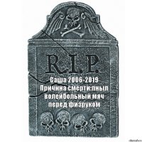 Саша 2006-2019
Причина смерти:пныл волейбольный мяч перед физруком