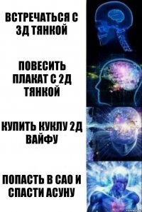 Встречаться с 3д тянкой Повесить плакат с 2д тянкой Купить куклу 2д вайфу Попасть в САО и спасти АСУНУ